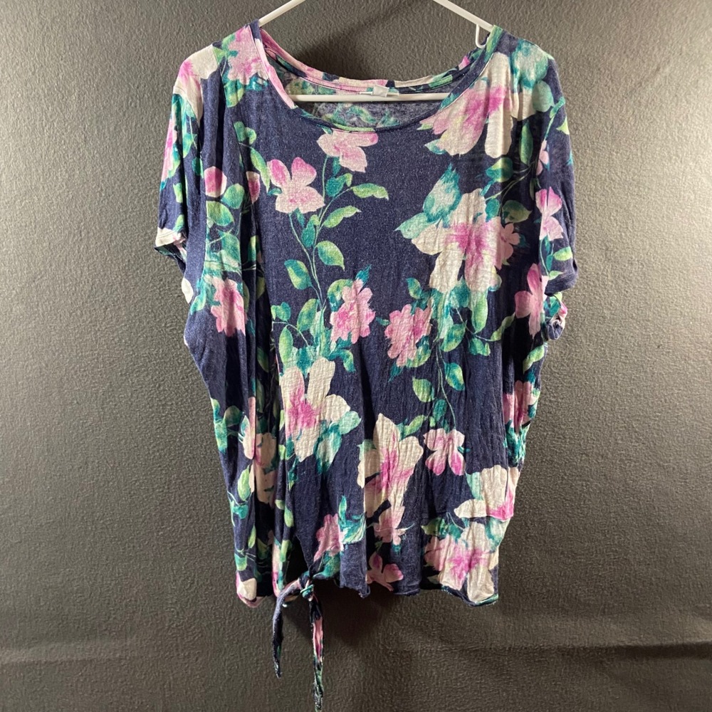 J.Jill Love Linen top xl Shirt Floral Tie Hem oversized coastal cottagecore